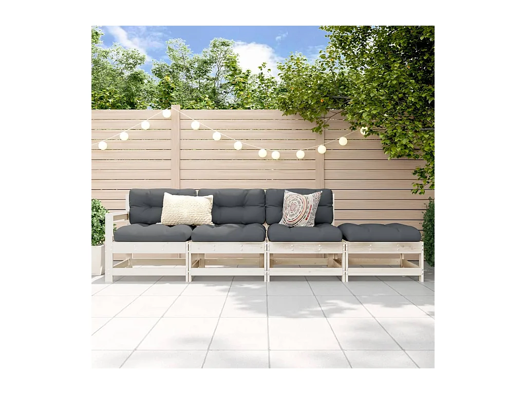 Salon de jardin 4 pcs blanc bois de pin massif FR19551
