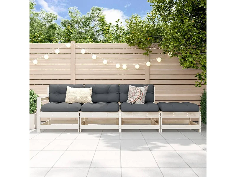 Salon de jardin 4 pcs blanc bois de pin massif FR19551