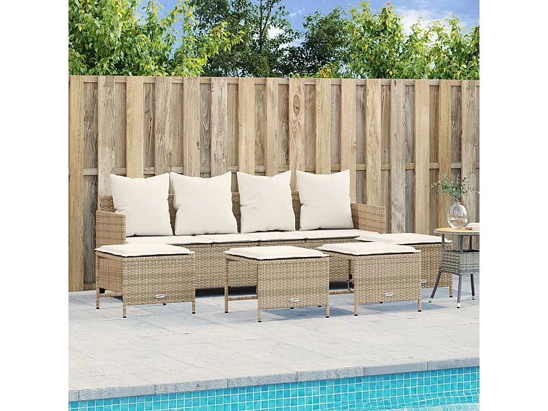 Conjunto de jardín con cojines 5 pzas ratán sintético beige ES327663