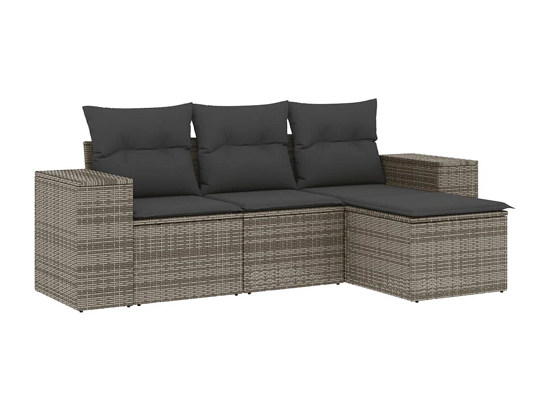 Salon de jardin 4 pcs avec coussins gris résine tressée FR53371