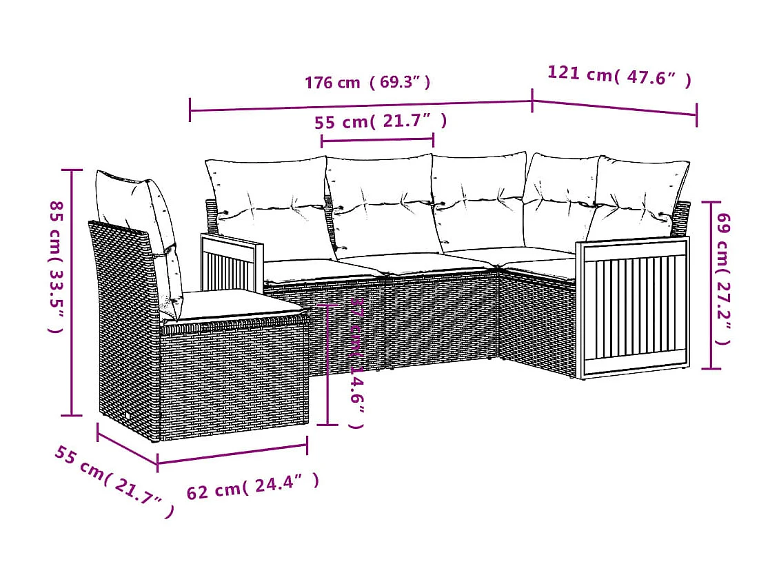 Salon de jardin avec coussins 5 pcs beige résine tressée FR76021