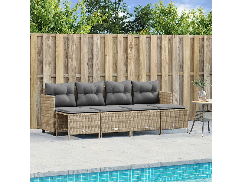 5 pcs conjunto de sofás p/ jardim com almofadões vime PE bege PT888451