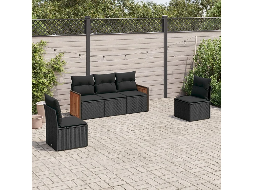 Salon de jardin 5 pcs avec coussins noir résine tressée FR79482