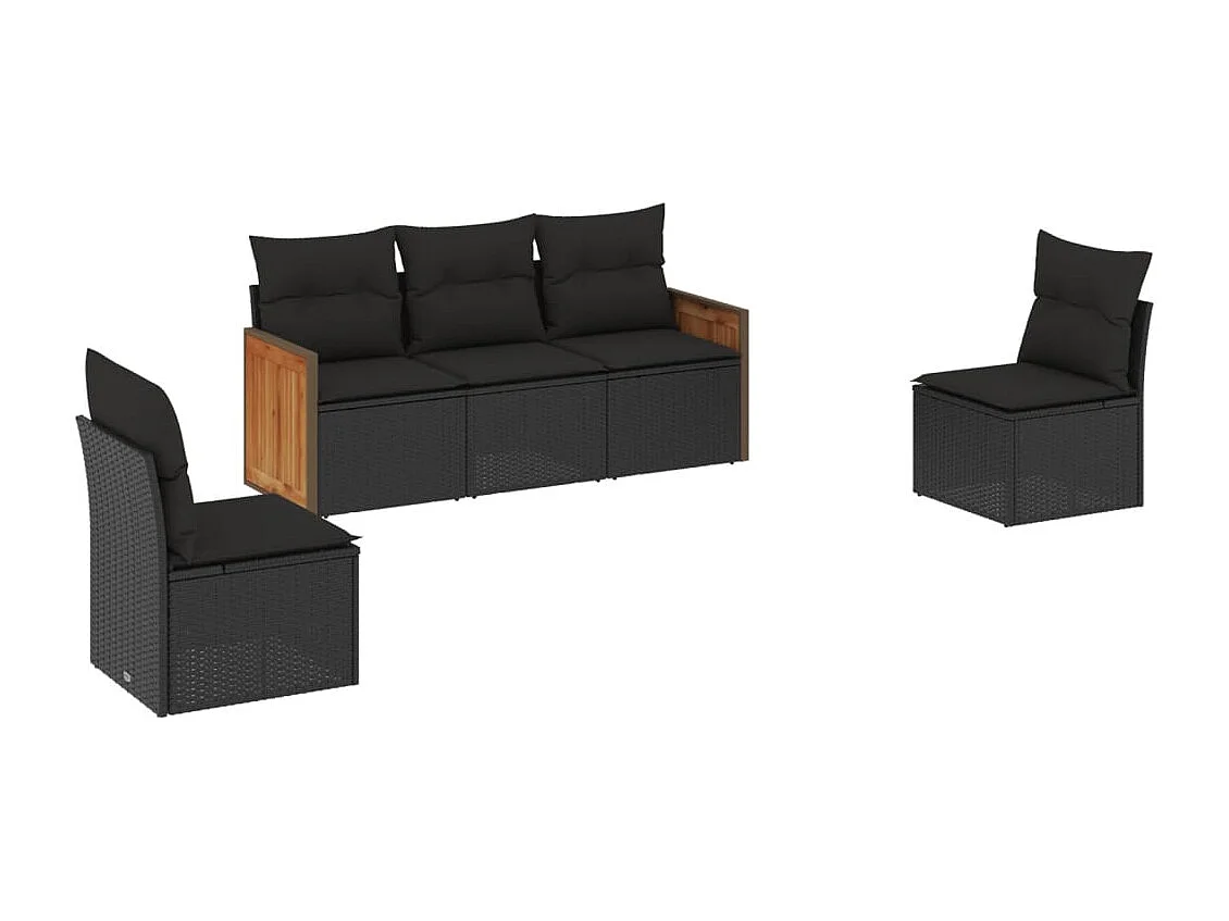 Salon de jardin 5 pcs avec coussins noir résine tressée FR79482