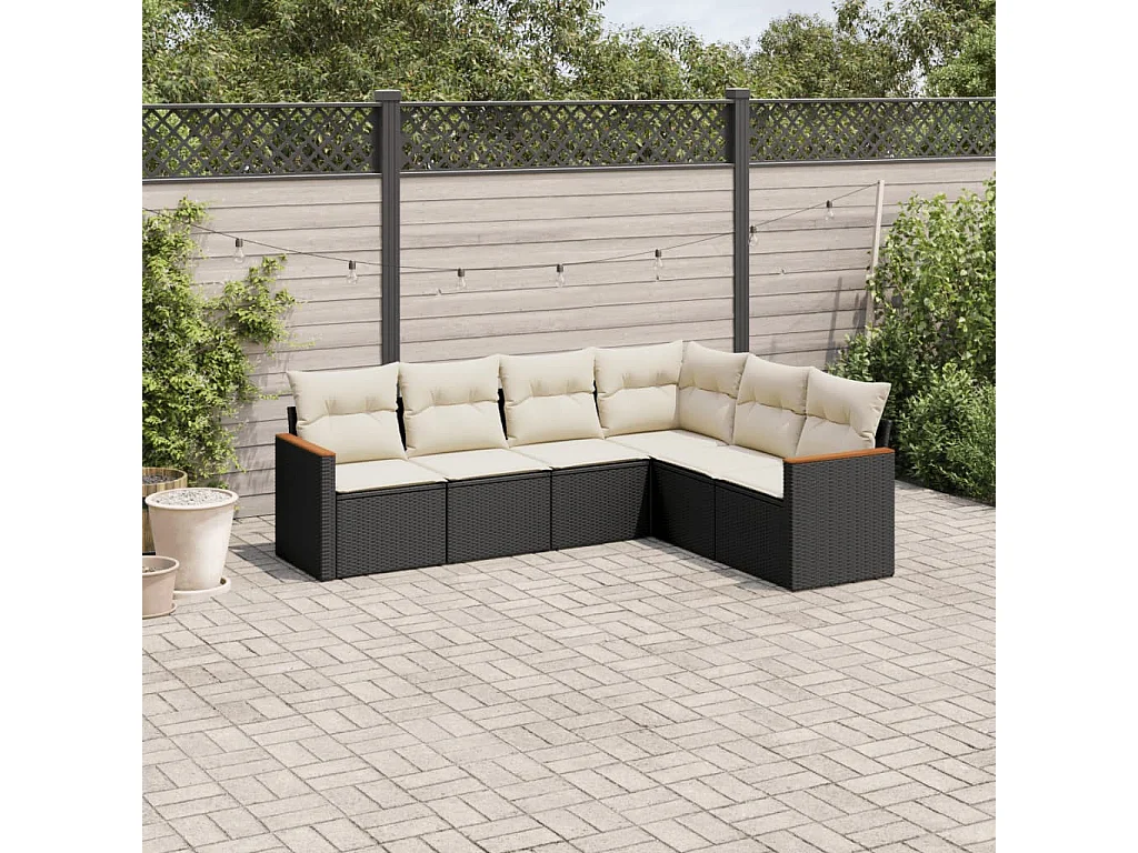 6-delige Loungeset met kussens poly rattan zwart BE784920