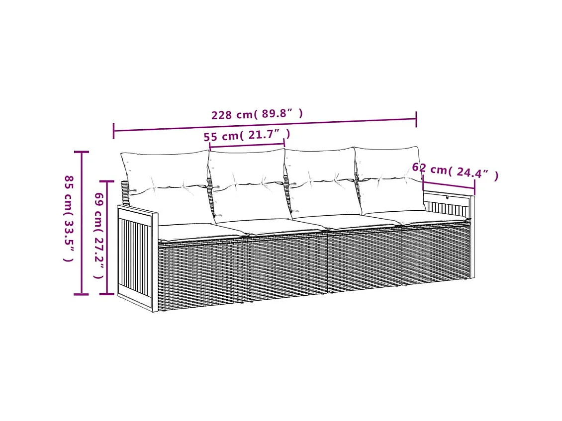 Salon de jardin avec coussins 4 pcs beige résine tressée FR33033