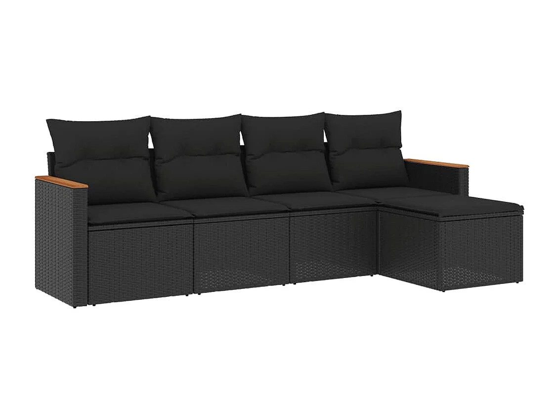 5 pcs conjunto sofás de jardim com almofadões vime PE preto PT759324