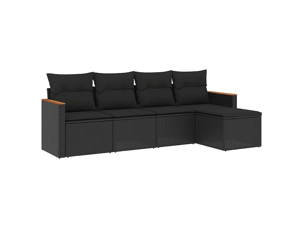 5 pcs conjunto sofás de jardim com almofadões vime PE preto PT759324