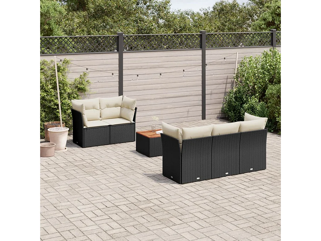 6 pcs conjunto sofás de jardim c/ almofadões vime PE preto PT627360