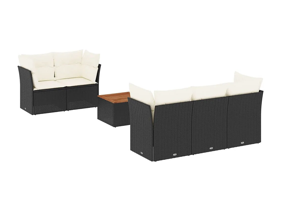 6 pcs conjunto sofás de jardim c/ almofadões vime PE preto PT627360