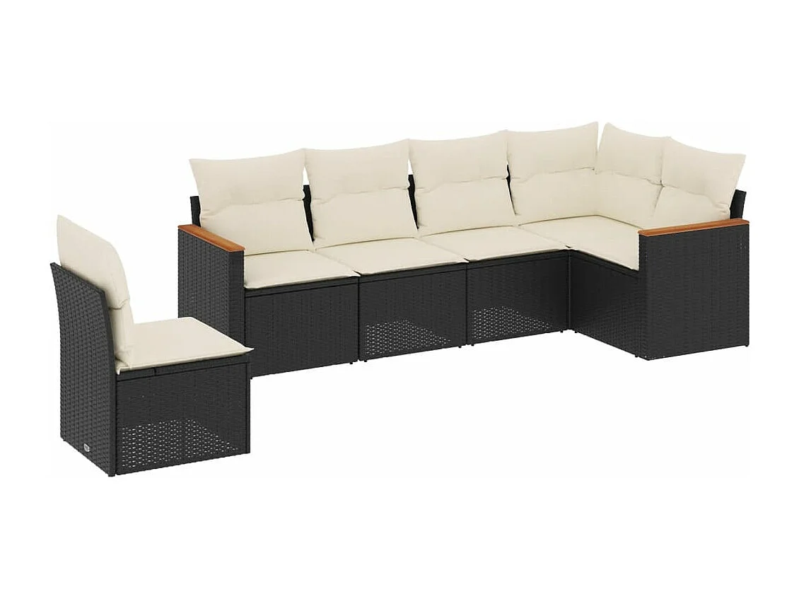 Salon de jardin 6 pcs avec coussins noir résine tressée FR93167