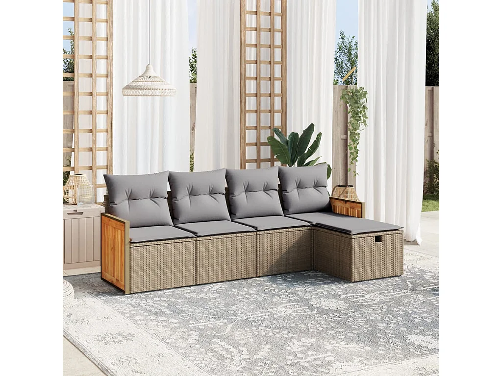 Salon de jardin avec coussins 5pcs mélange beige résine tressée FR24026