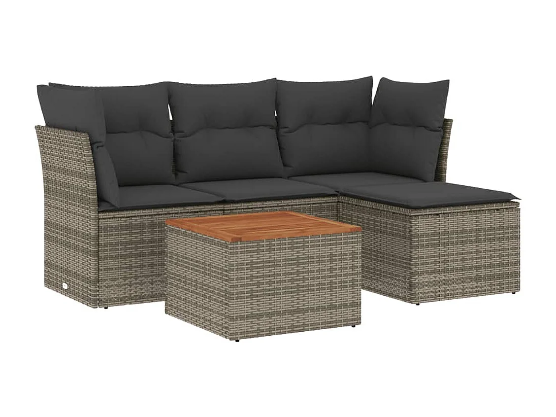 Salon de jardin 5 pcs avec coussins gris résine tressée FR22195