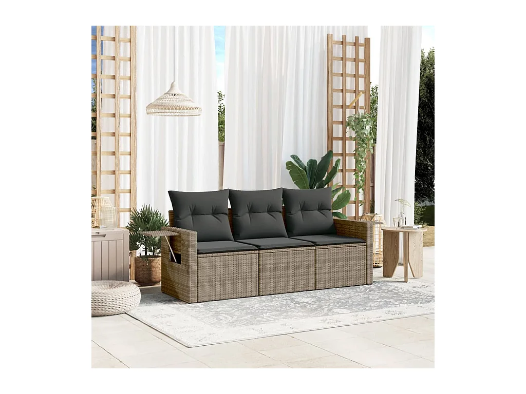 3 pcs conjunto sofás de jardim c/ almofadões vime PE cinzento PT520201