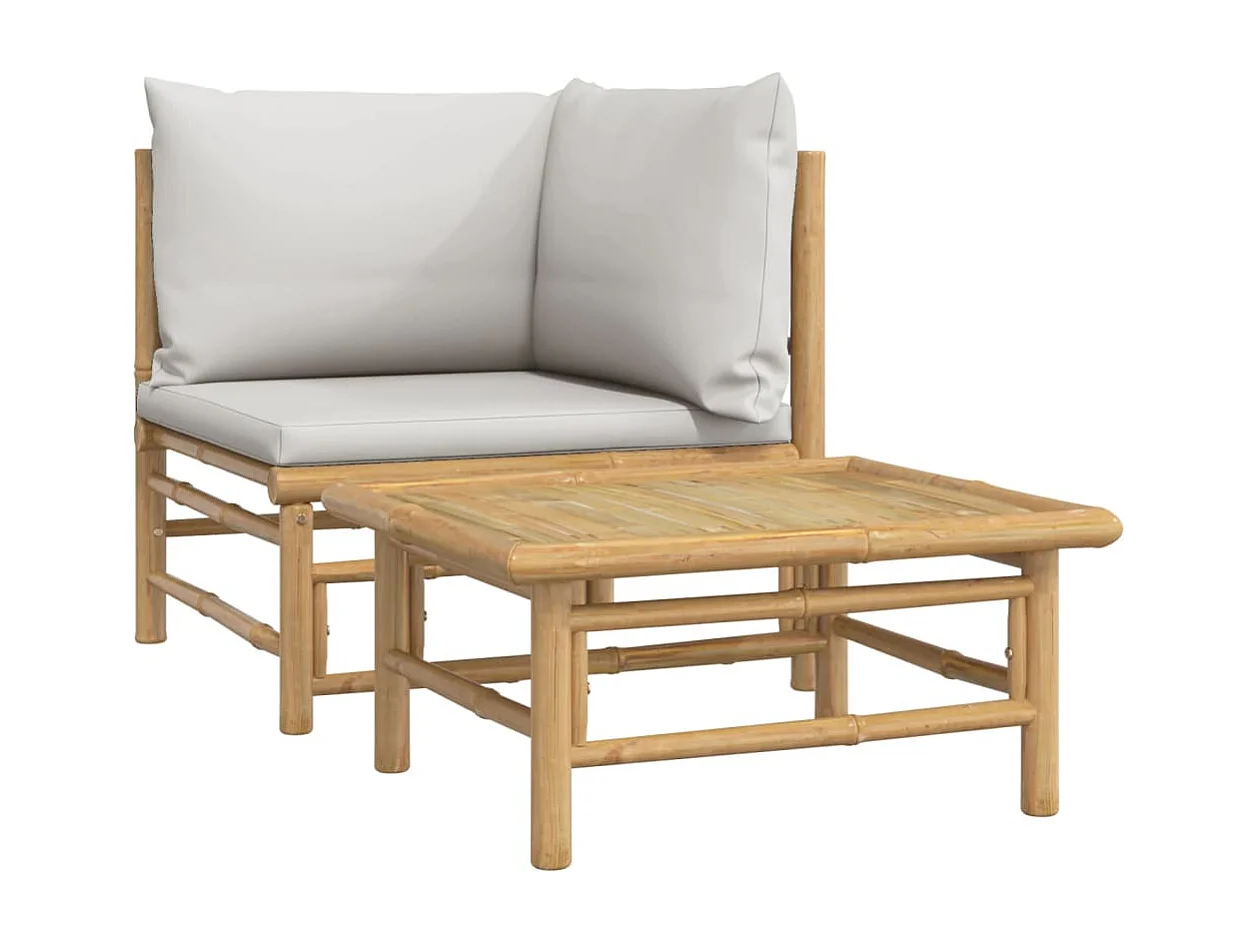 Salon de jardin 2 pcs avec coussins gris clair bambou FR18679