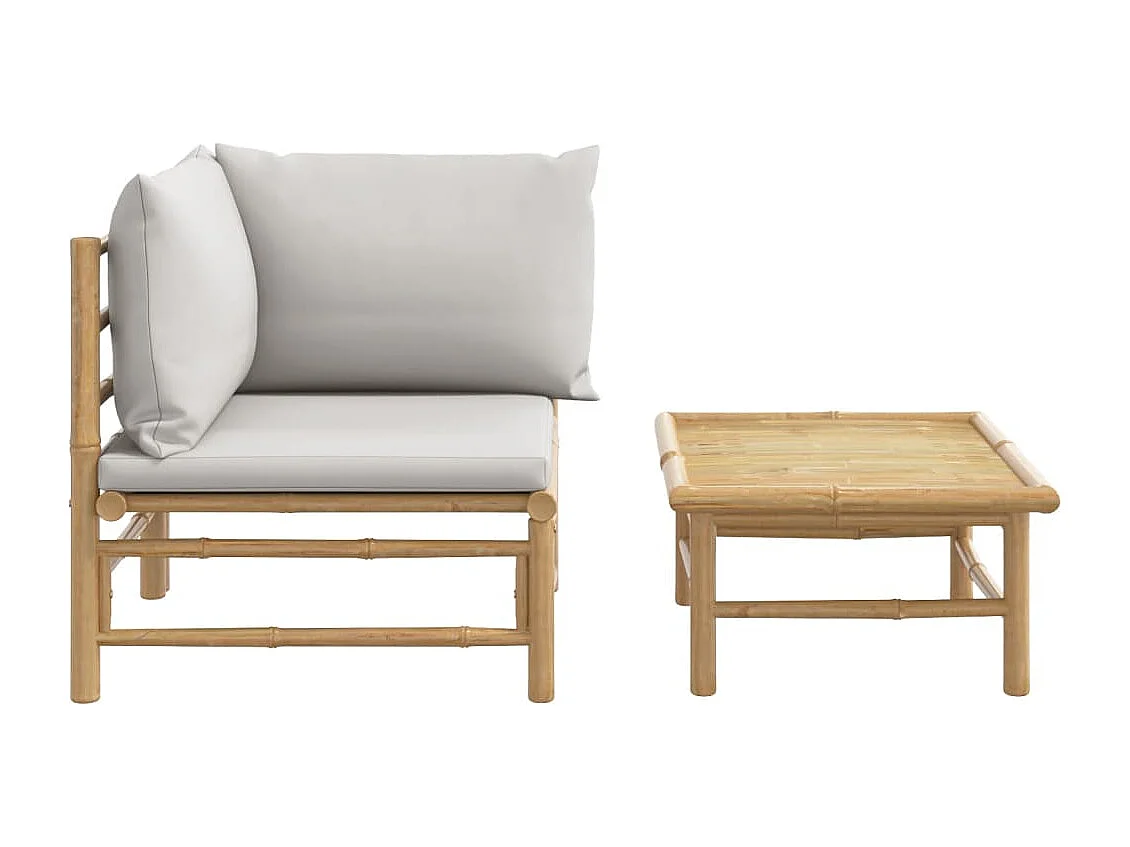 Salon de jardin 2 pcs avec coussins gris clair bambou FR18679