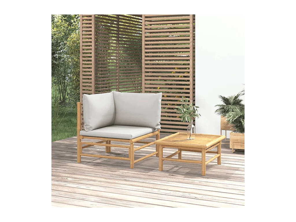 Salon de jardin 2 pcs avec coussins gris clair bambou FR18679