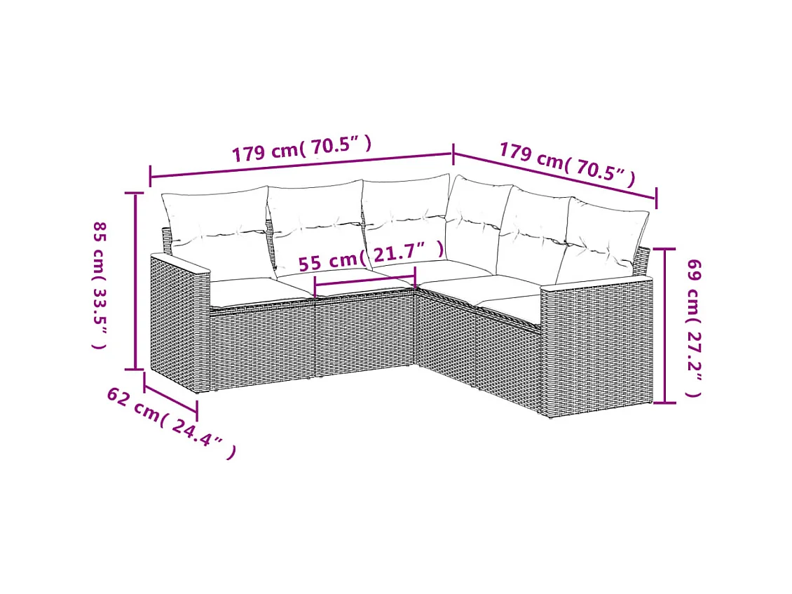 Salon de jardin 5 pcs avec coussins noir résine tressée FR82887