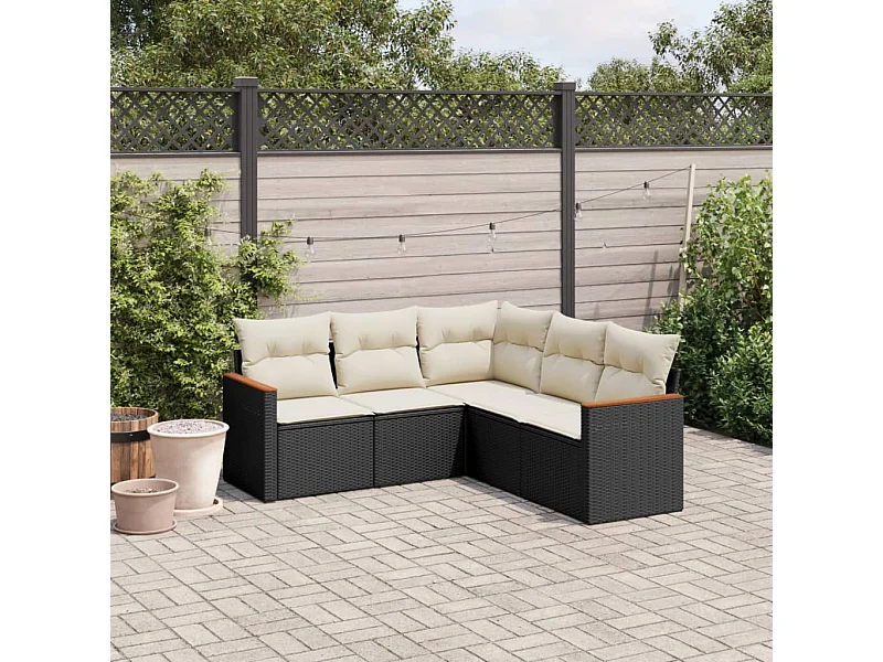 5-delige Loungeset met kussens poly rattan zwart BE888055
