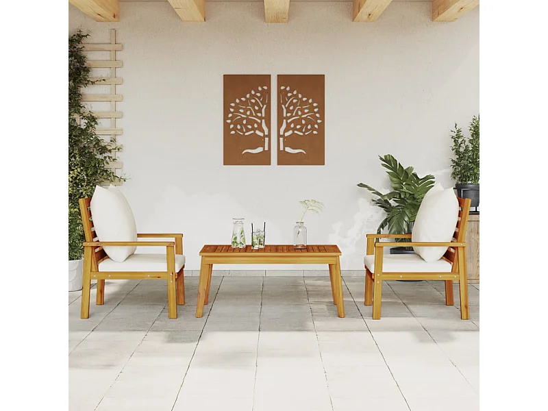 Salon de jardin 3 pcs avec coussins bois massif d'acacia FR15350