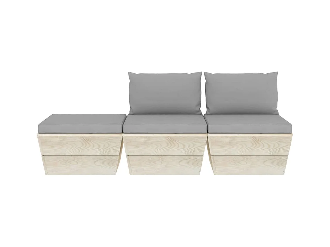 Salon de jardin palette 3 pcs avec coussins Épicéa imprégné FR20669
