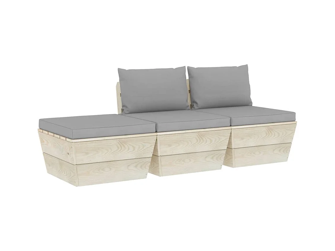 Salon de jardin palette 3 pcs avec coussins Épicéa imprégné FR20669
