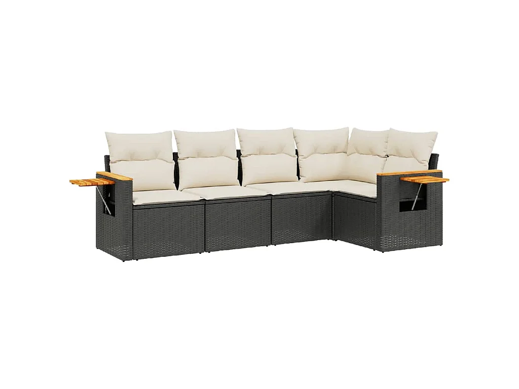 5-delige Loungeset met kussens poly rattan zwart BE482423