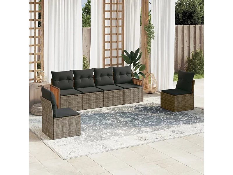 6-delige Loungeset met kussens poly rattan grijs BE348507