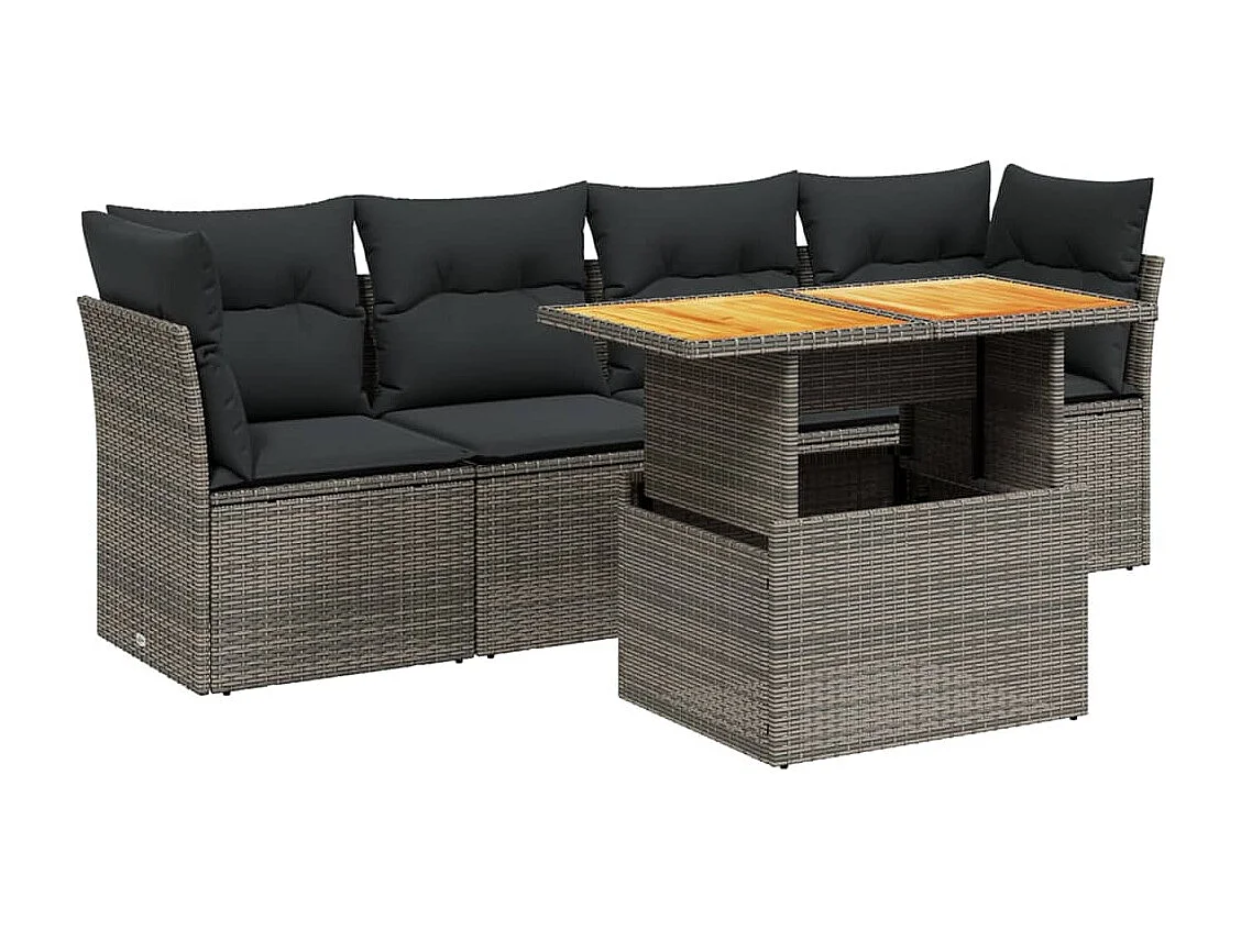 5-delige Loungeset met kussens poly rattan grijs BE655676