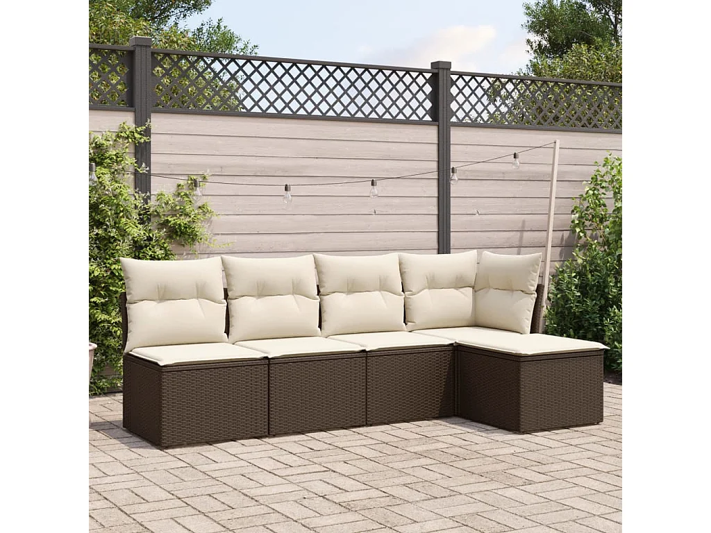 5 pcs conjunto sofás p/ jardim c/ almofadões vime PE castanho PT564627