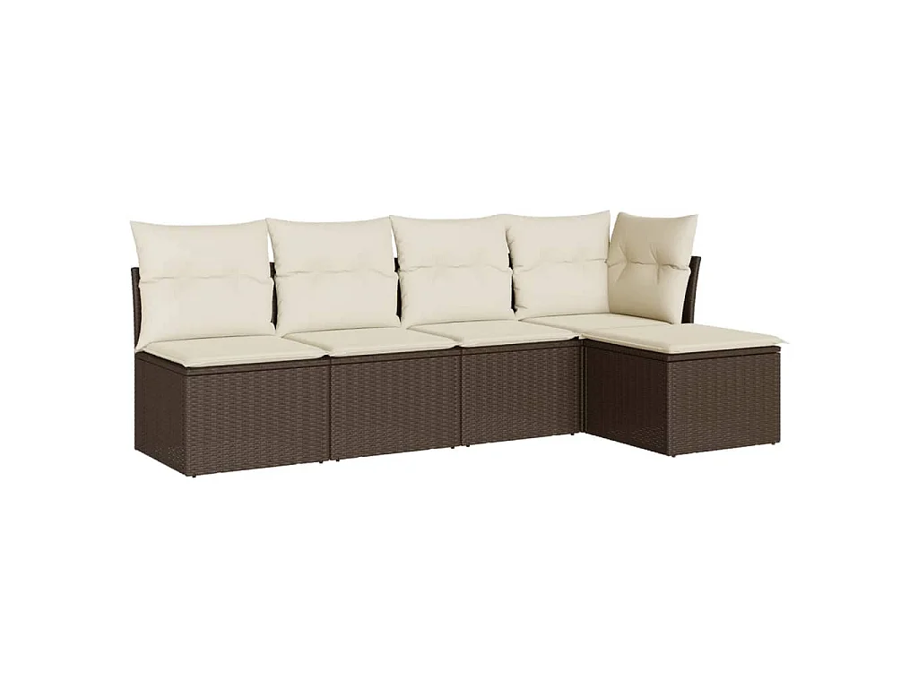 5 pcs conjunto sofás p/ jardim c/ almofadões vime PE castanho PT564627