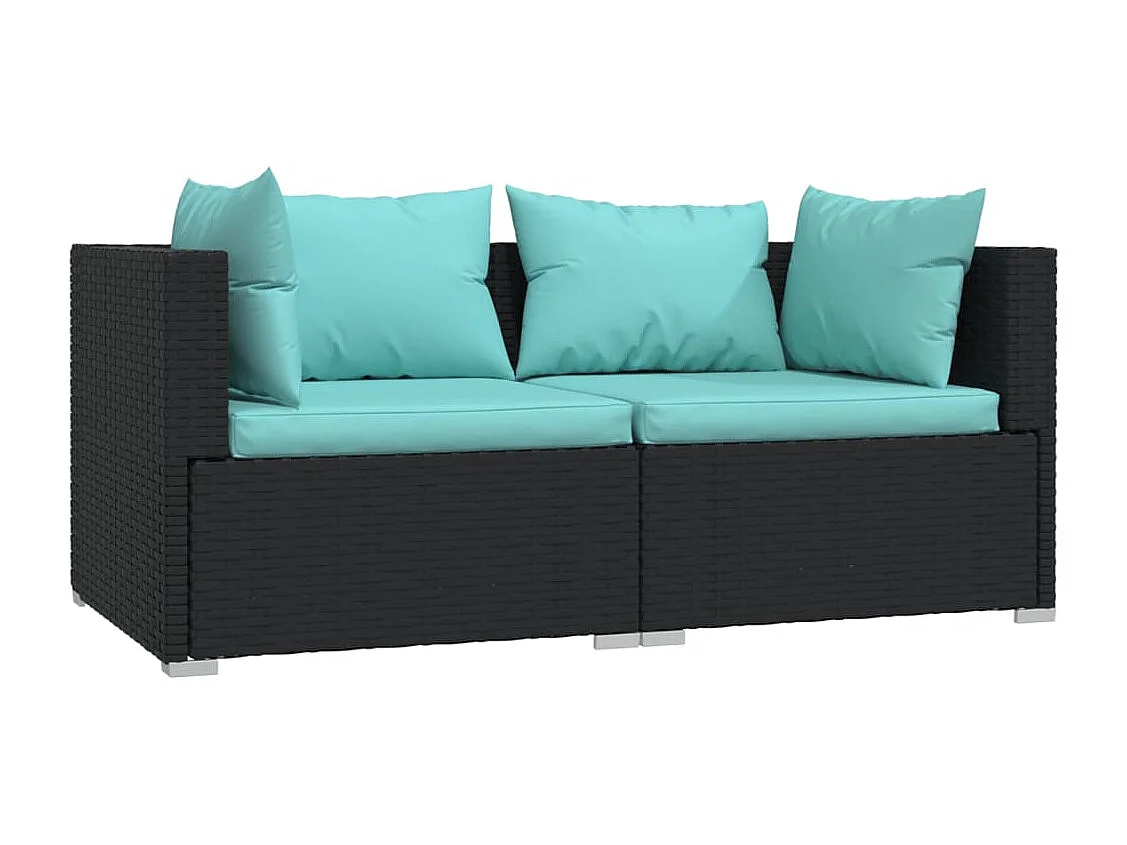 3 pcs conjunto lounge de jardim c/ almofadões vime PE preto PT474678