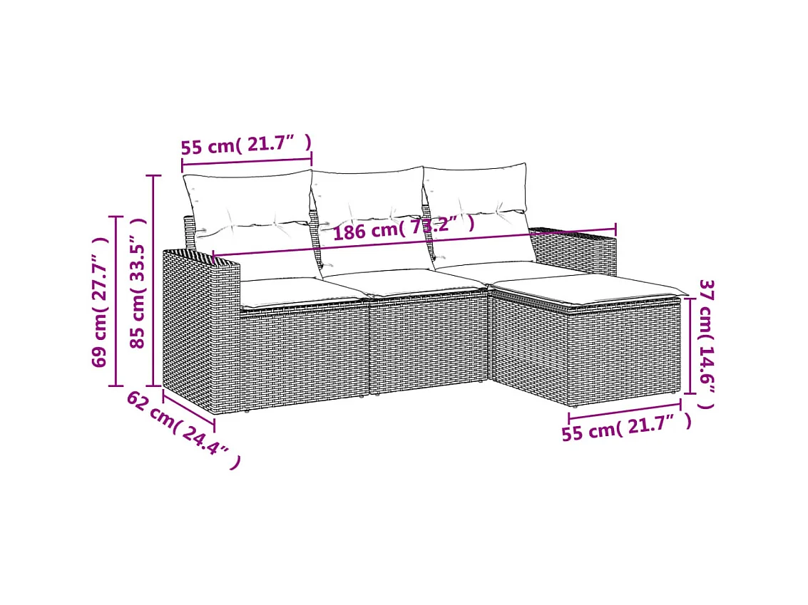 Salon de jardin 4 pcs avec coussins marron résine tressée FR16317