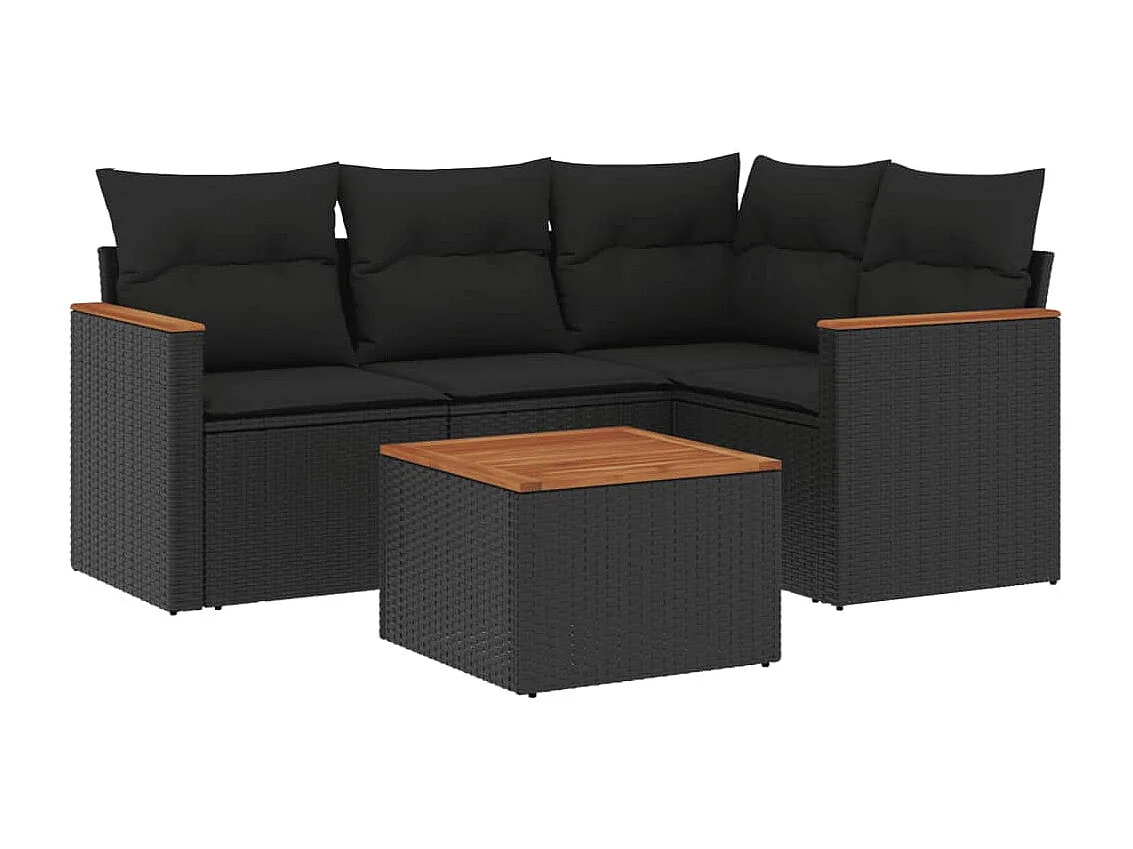 Conjunto de jardín 5 pzas y cojines ratán sintético negro ES472275