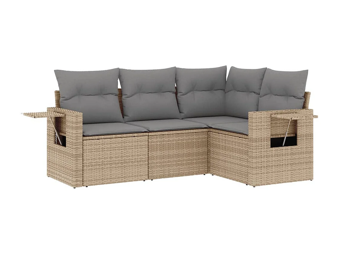4-delige Loungeset met kussens poly rattan beige BE885292