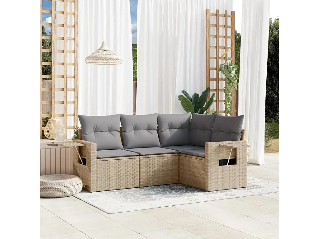 Salon de jardin avec coussins 4 pcs beige résine tressée FR66685