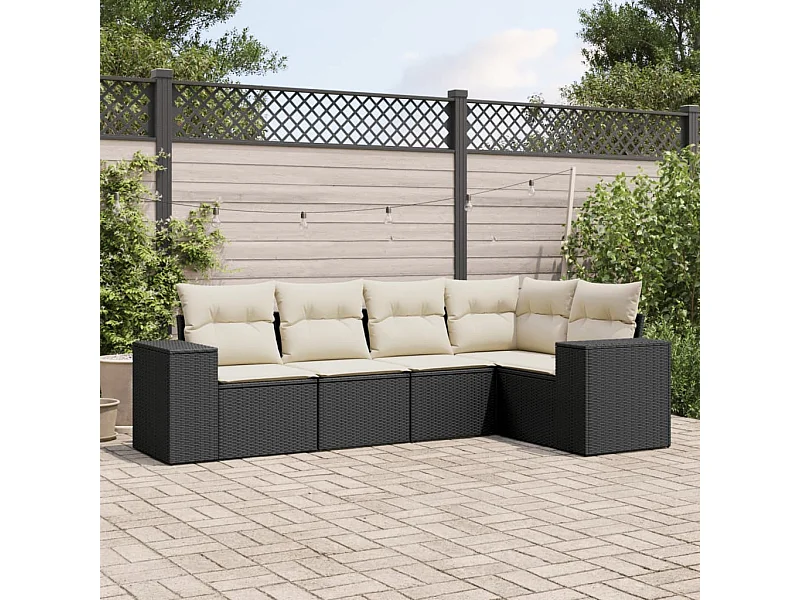 Salon de jardin 5 pcs avec coussins noir résine tressée FR68916