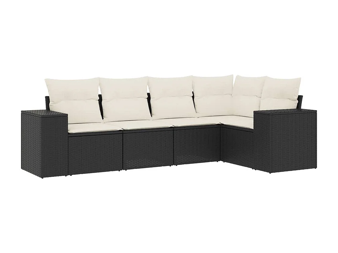 Salon de jardin 5 pcs avec coussins noir résine tressée FR68916