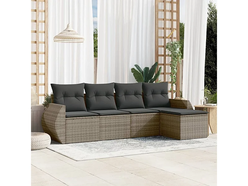 5-delige Loungeset met kussens poly rattan grijs BE431694