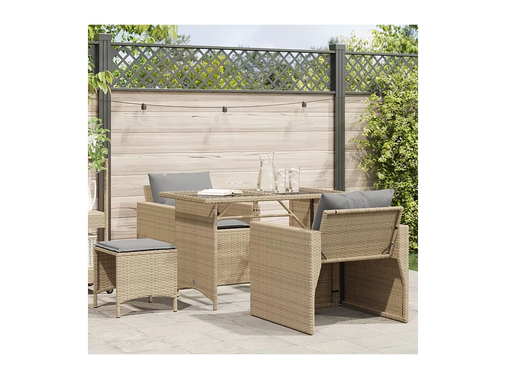 4-delige Loungeset met kussens poly rattan beige BE916377