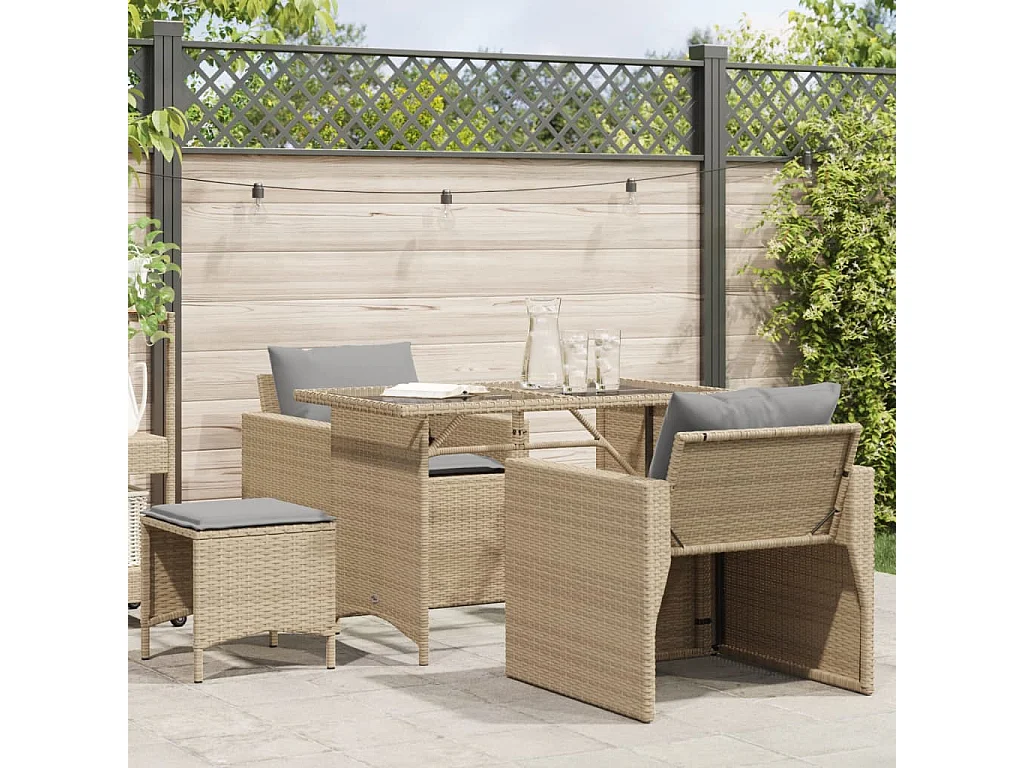 Salon de jardin avec coussins 4 pcs beige résine tressée FR72598
