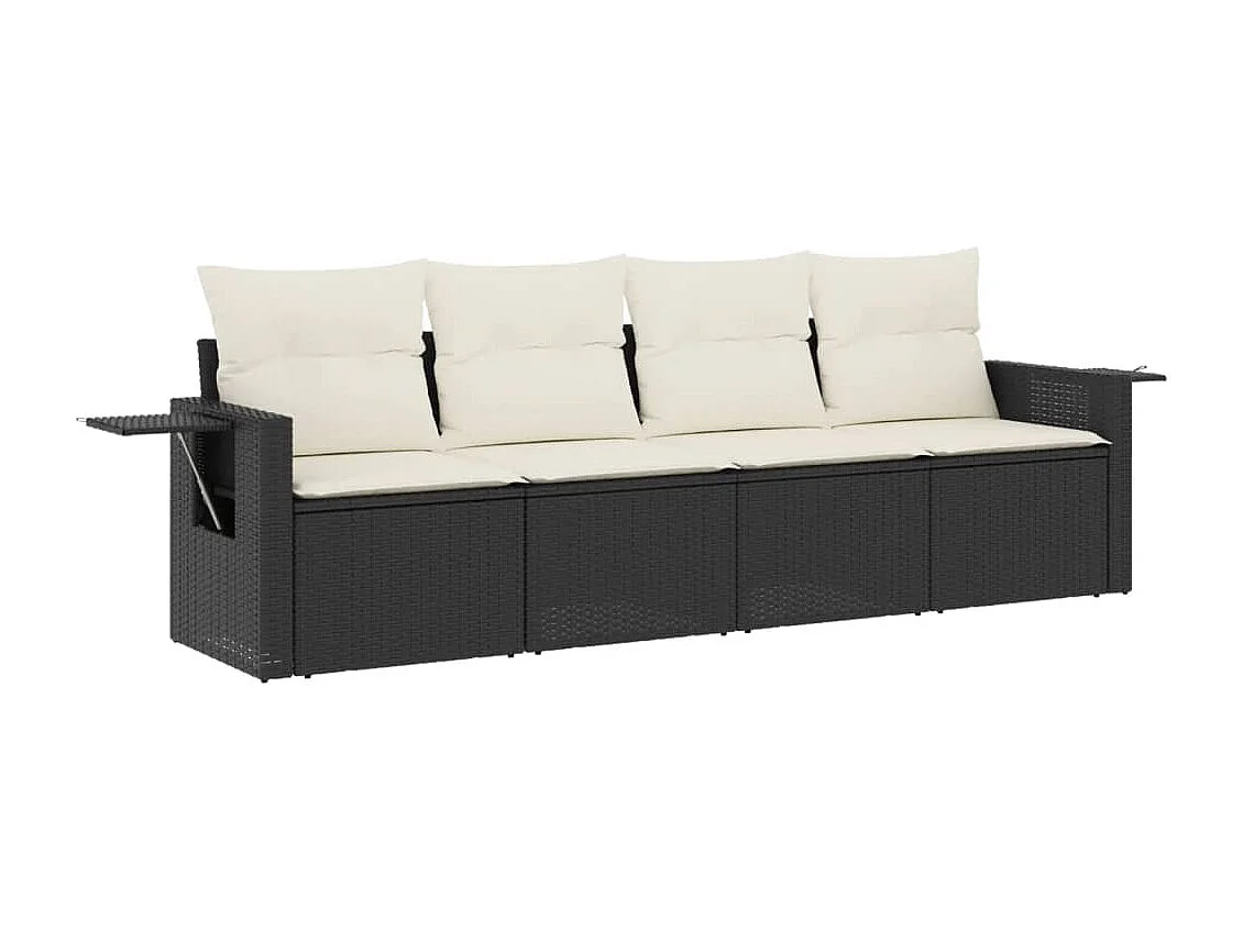 Salon de jardin 4 pcs avec coussins noir résine tressée FR99747