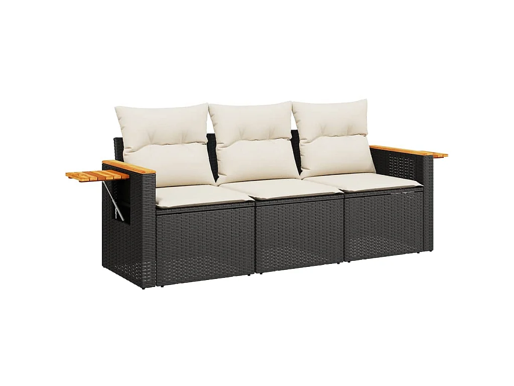 Salon de jardin 3 pcs avec coussins noir résine tressée FR95438