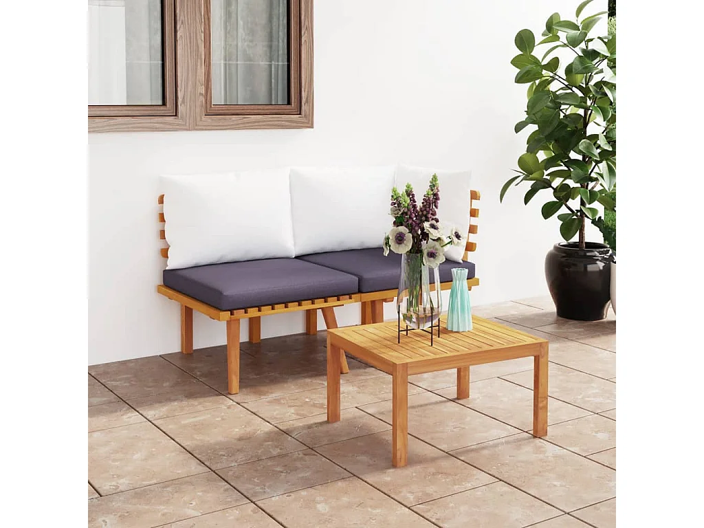 2 pcs conjunto lounge de jardim c/ almofadões acácia maciça PT155824