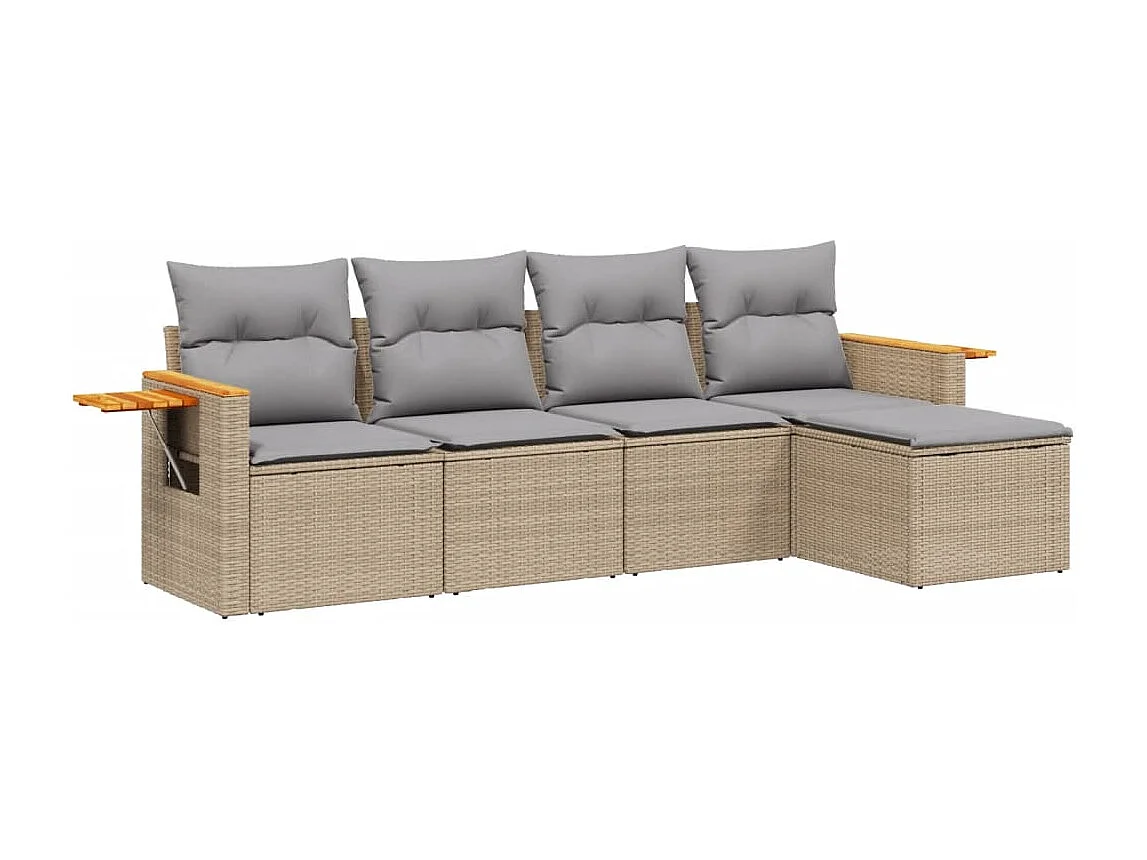 5-delige Loungeset met kussens poly rattan beige BE850255
