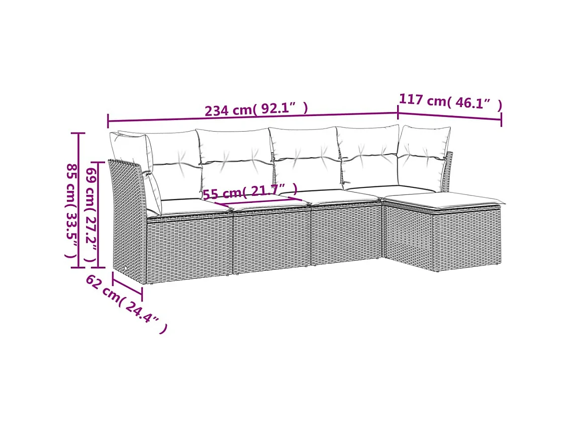 Salon de jardin 5 pcs avec coussins noir résine tressée FR71540