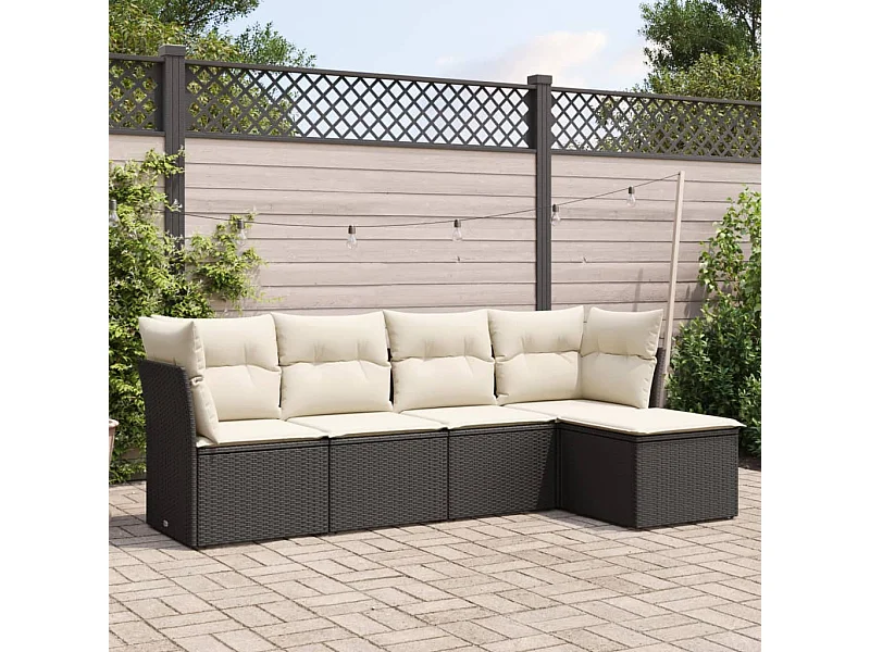 5-delige Loungeset met kussens poly rattan zwart BE340688