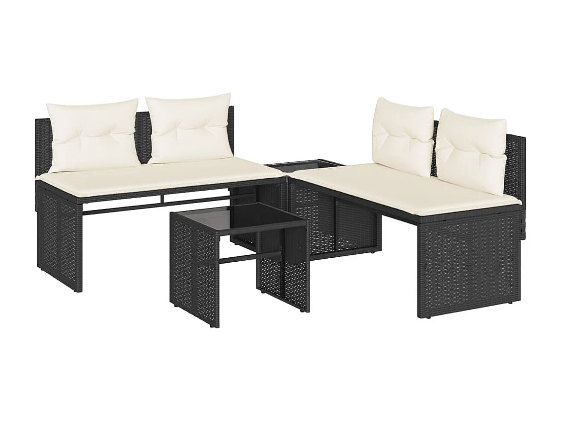 Conjunto de jardín 4 pzas con cojines ratán sintético negro ES276192