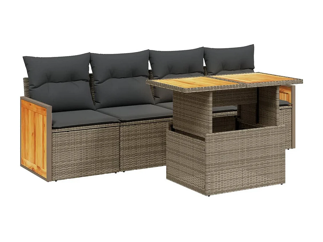 5 pcs conjunto sofás de jardim c/ almofadões vime PE cinzento PT277220