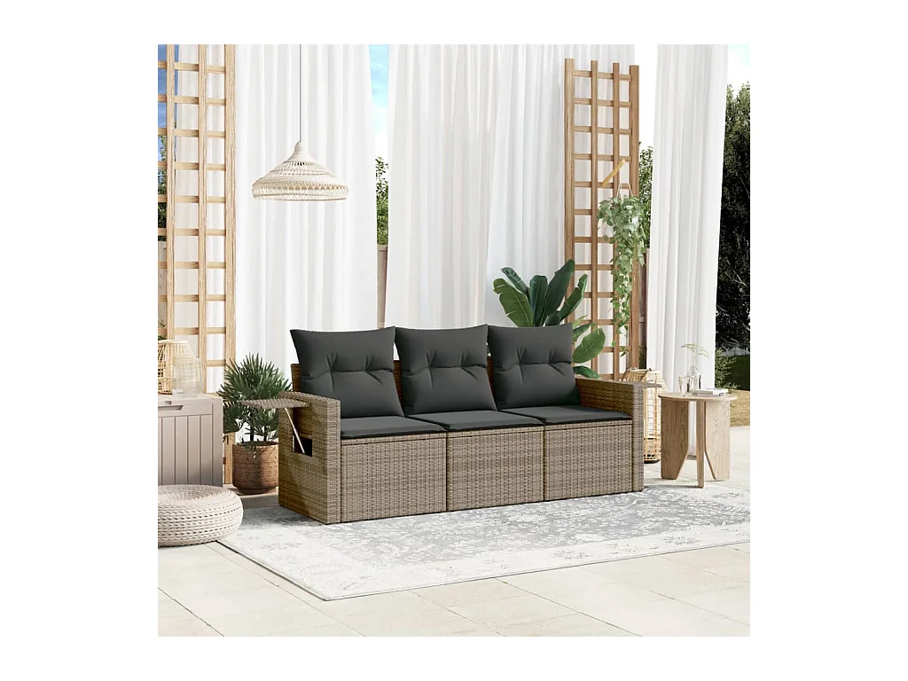 Salon de jardin avec coussins 3 pcs gris résine tressée FR81129